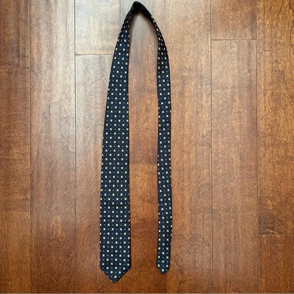 Robert Talbott Carmel Woven 100% Silk Tie, Navy and Orange, Hand Sewn in the USA